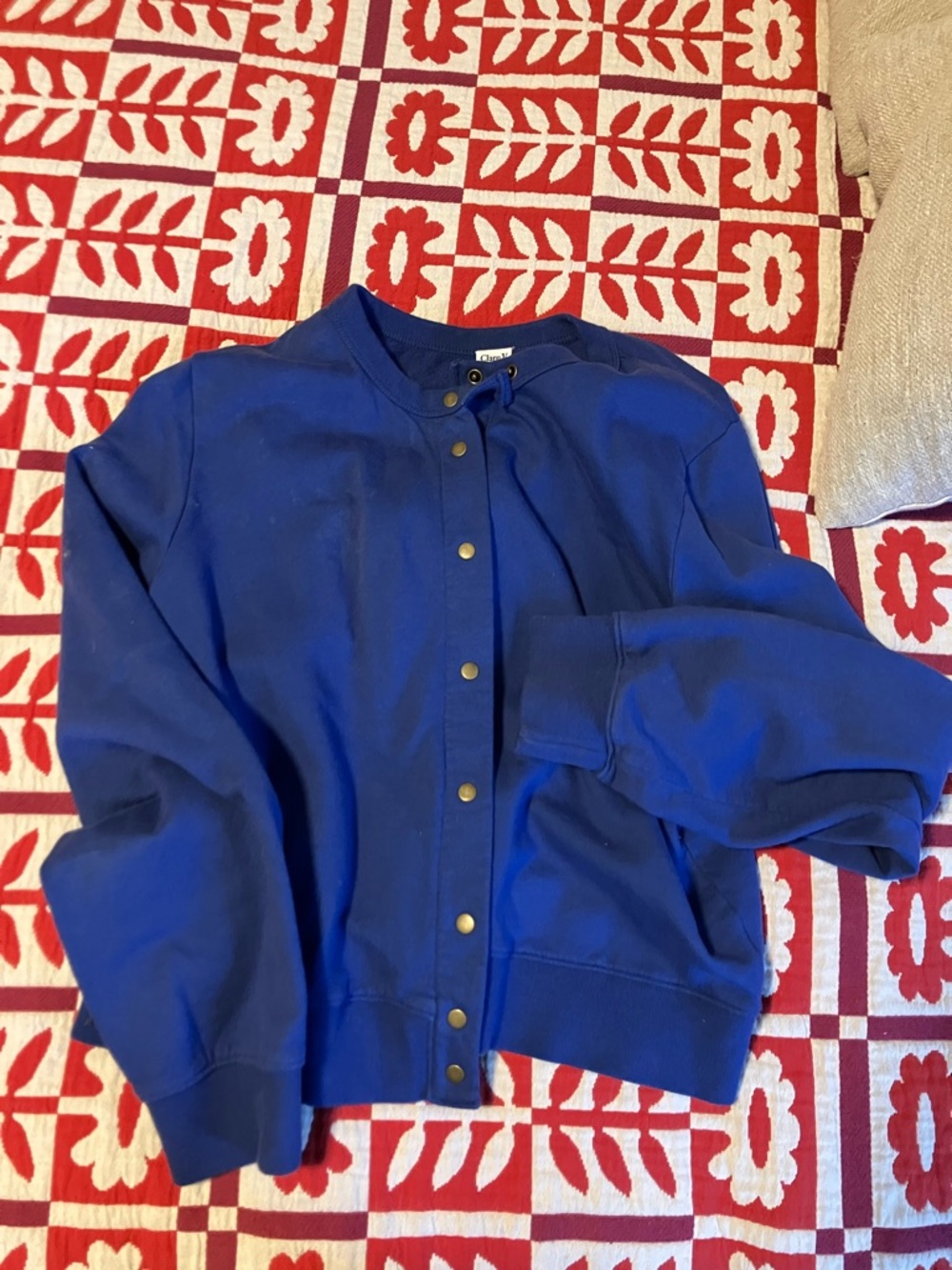 Clare V Royal Blue Snap-Front Crewneck